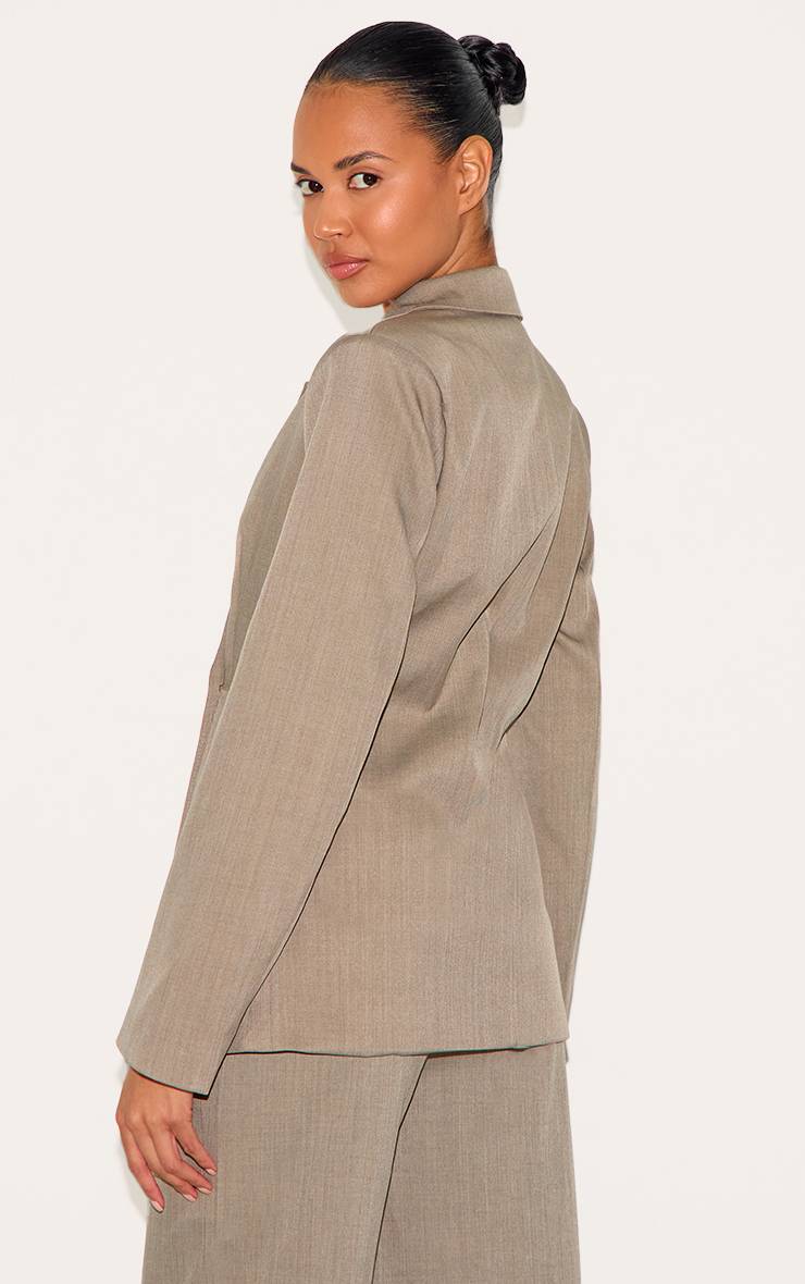 Mocha Brown Blazer Ajusté En Tissu Tissé Avec Taille Cintrée Coupe Premium