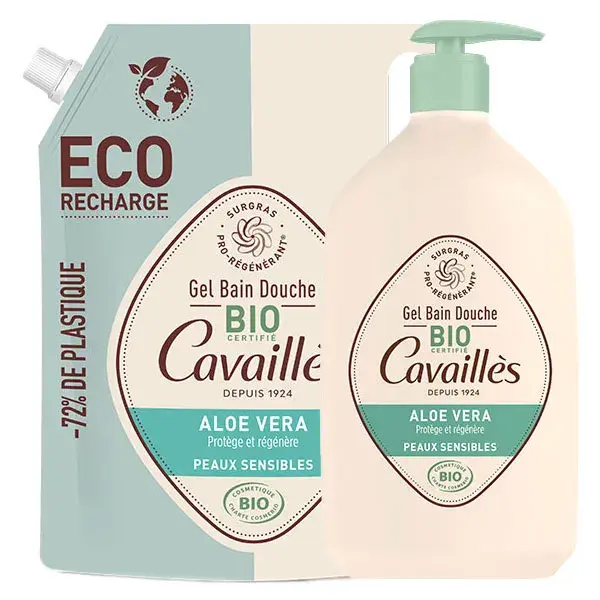 Gel de Banho Extra-Rico Rogé Cavaillès com Aloe Vera Orgânica 1L + Refil Ecológico Orgânico 1L