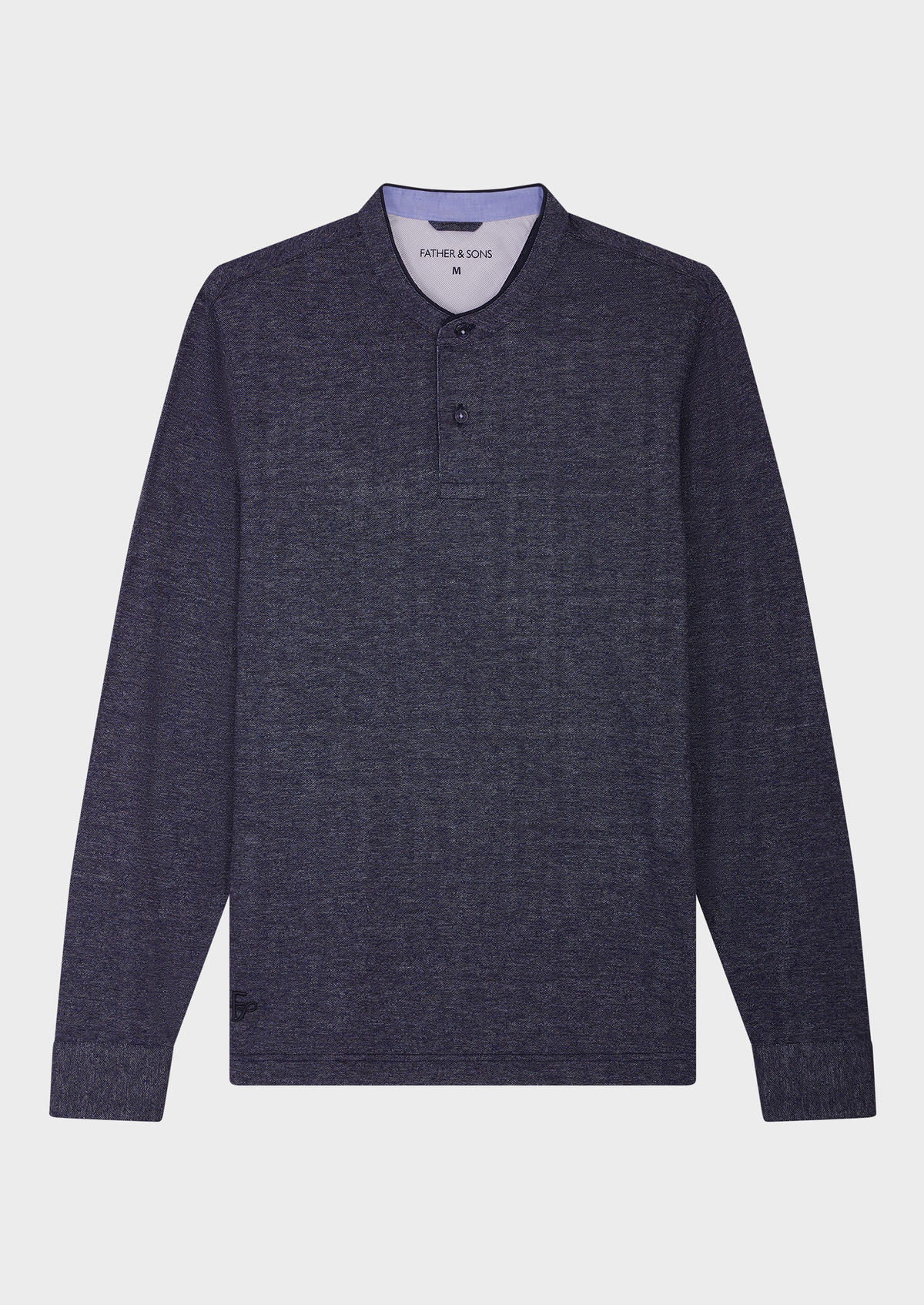 Polo manches longues Slim en coton uni bleu jeans à col officier