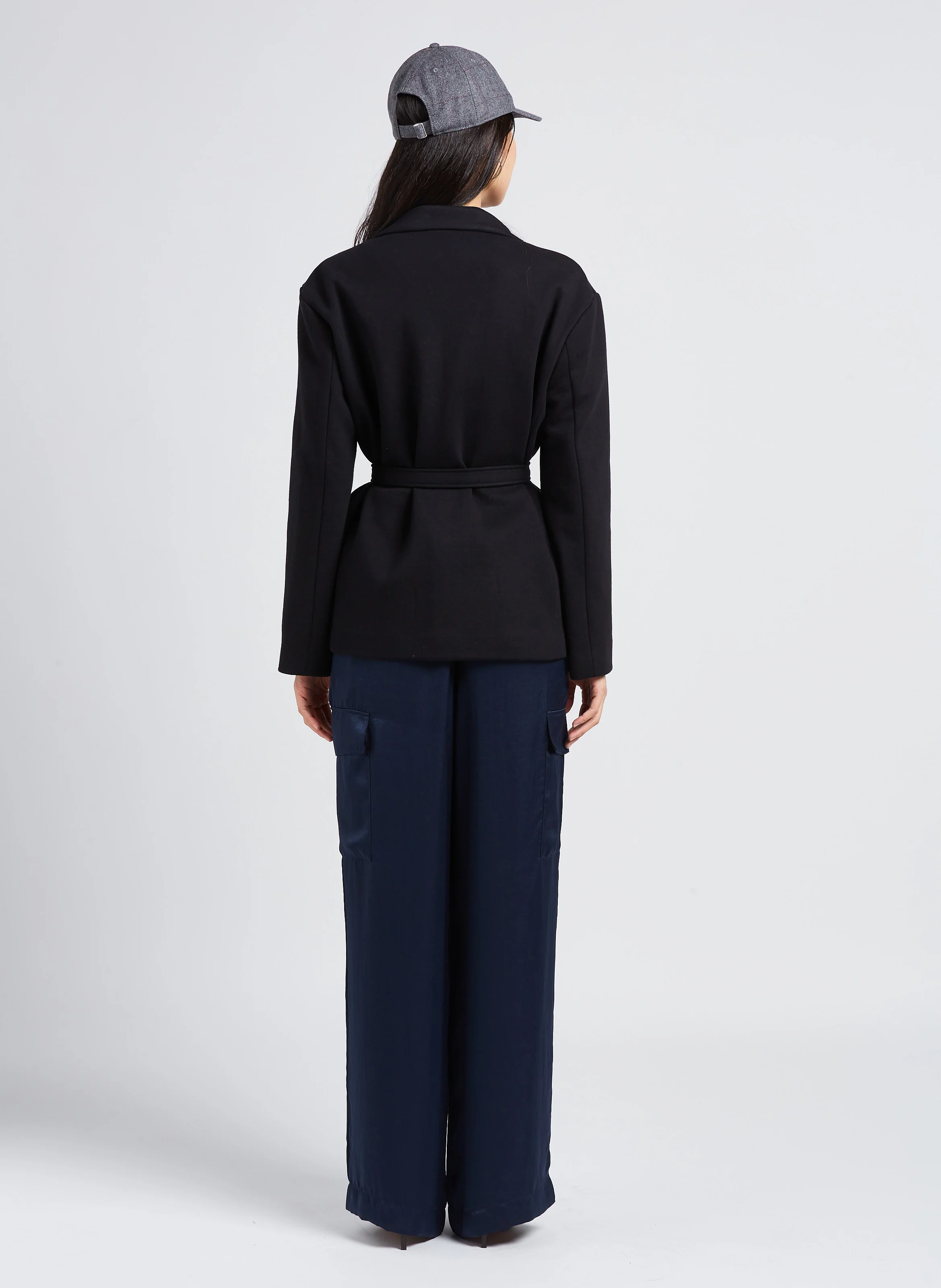 CARY - Pantalon cargo taille haute satiné | Bleu