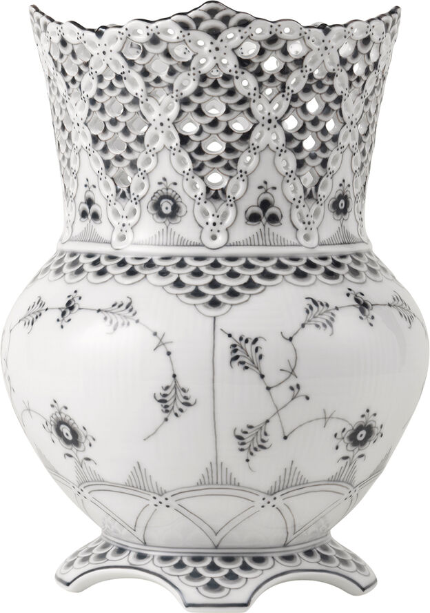 Royal Copenhagen Sort Musselmalet Helblonde Vase, 22 cm Hvid