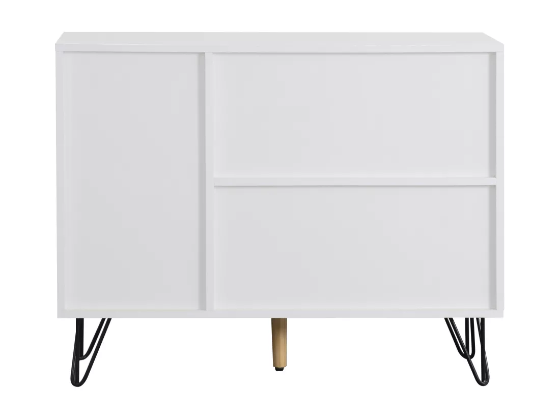 Armoire de rangement moderne, meuble en blanc et imitation bois avec tiroir et étagères réglables en hauteur (90 x 30 x 71,5 cm)