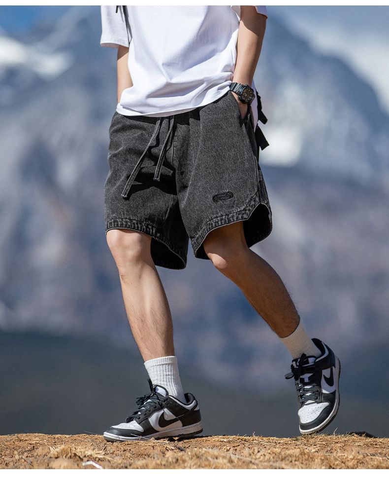 Really Point - Gewassen denim shorts met trekkoord in de taille