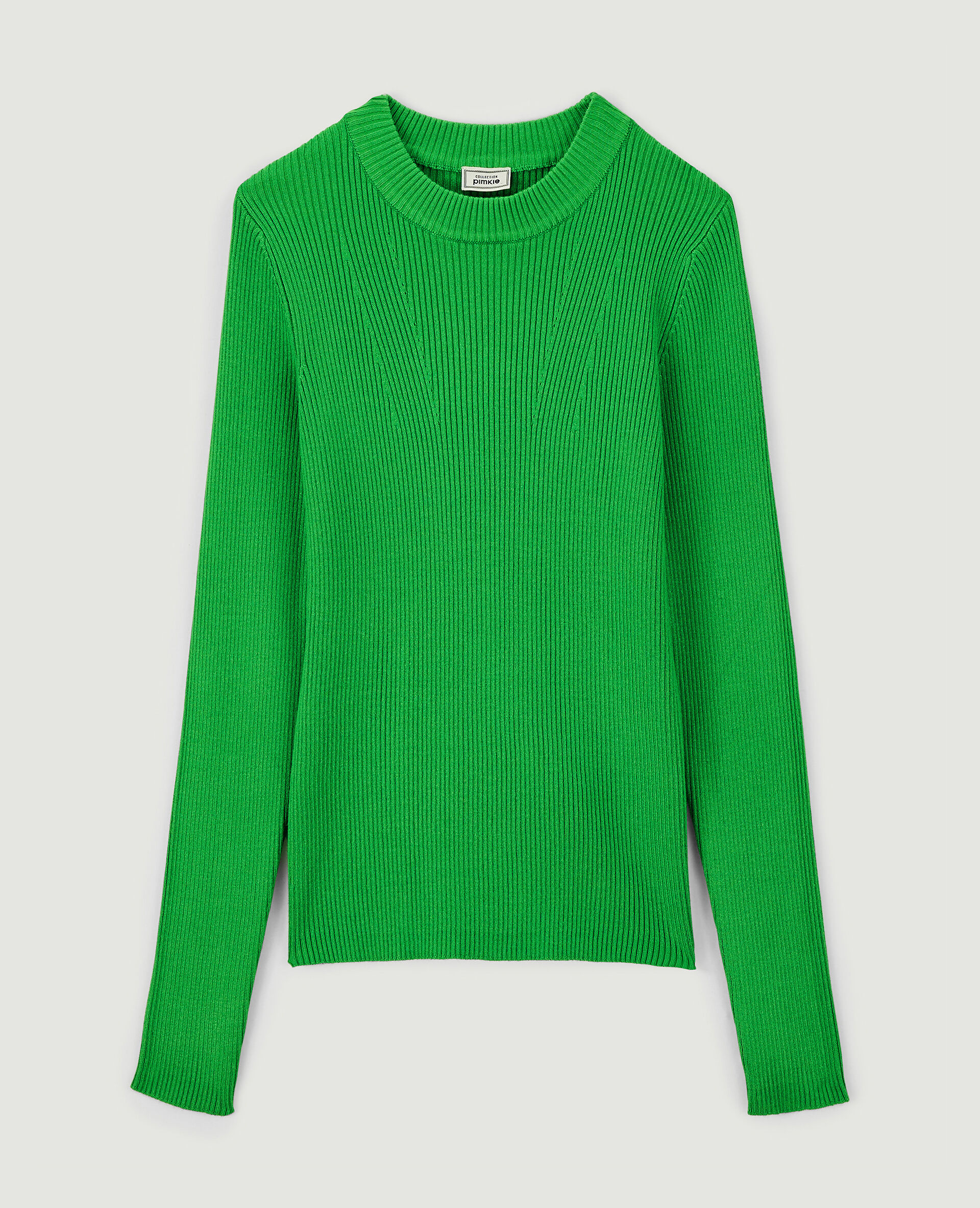 Pull col rond maille côtelée - Vert
