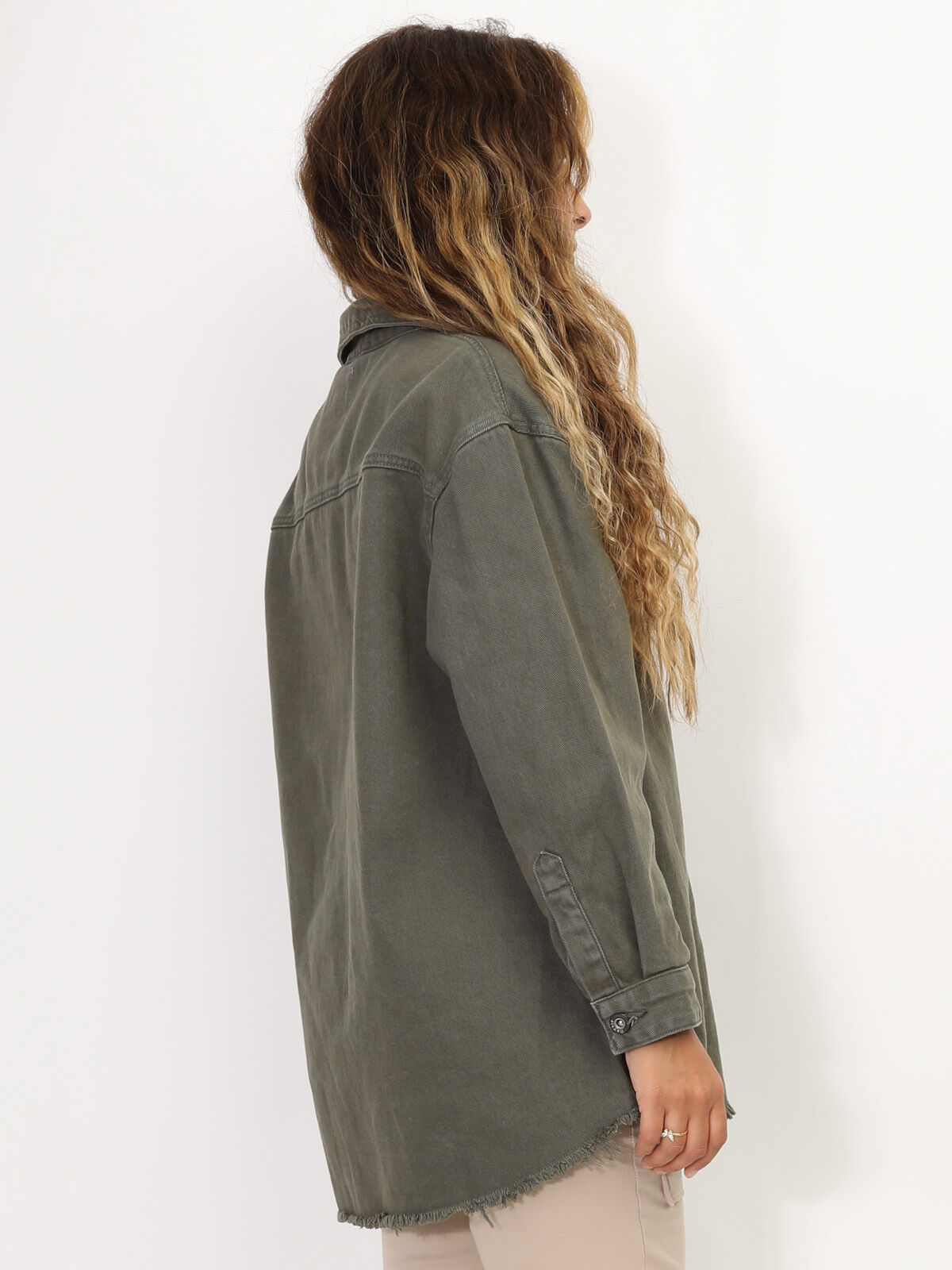 Surchemise oversize en denim- Kaki