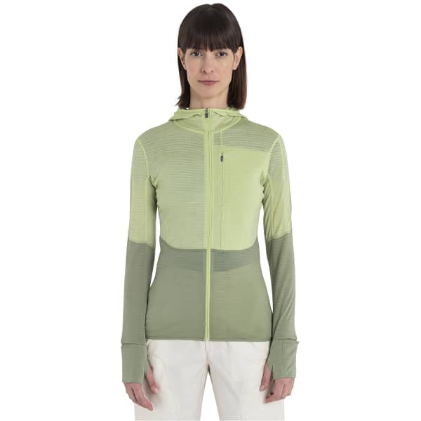 Veste polaire randonnée ICEBREAKER W MERINO 200 REALFLEECE DESCENDER LS ZIP H GLAZEN/LICHEN/CB
