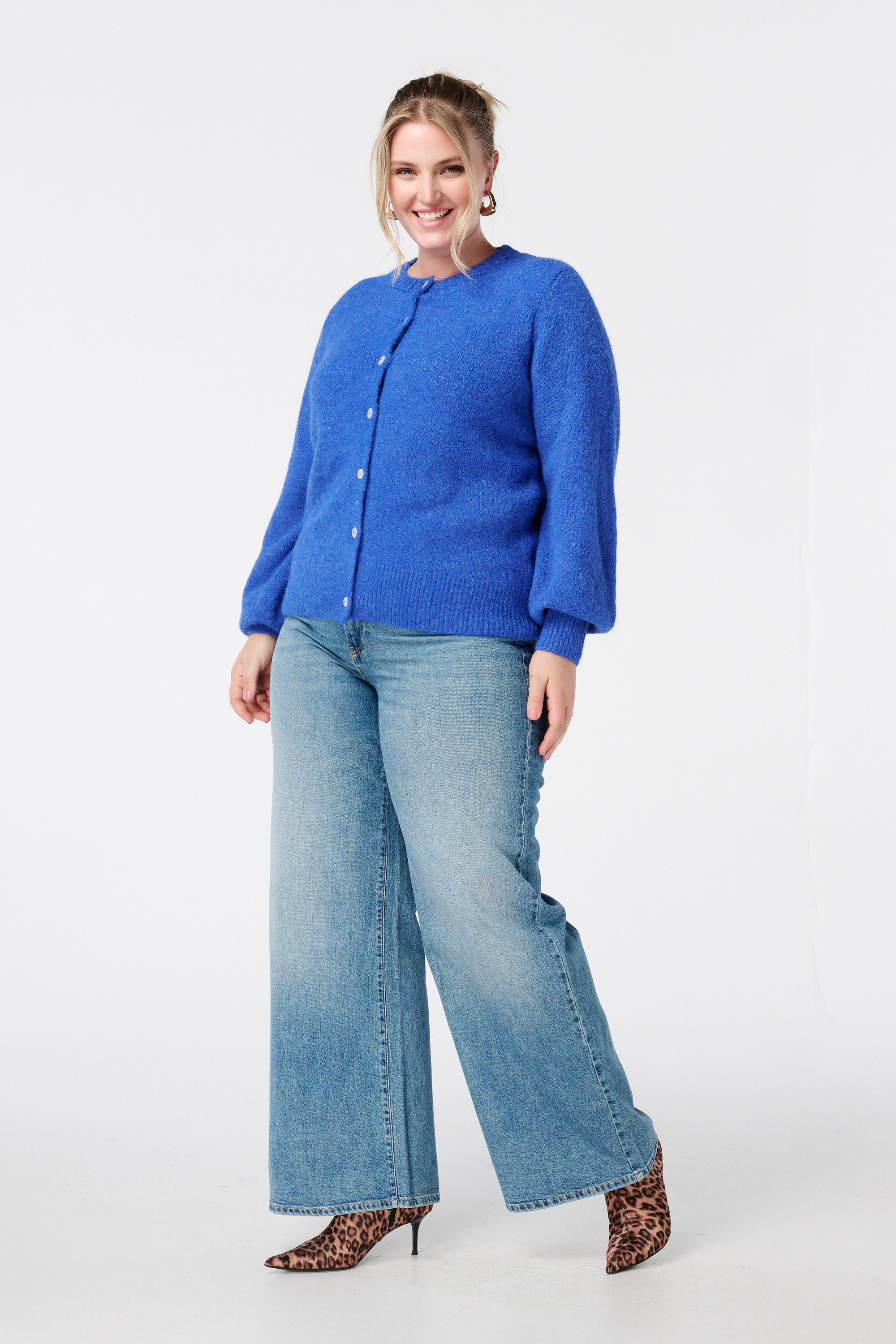 Fijn gebreid vest met knoopsluiting Kobalt blauw