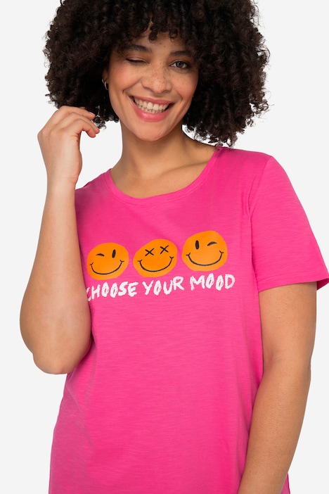 T-Shirt, Smiley Druck, Rundhals, Halbarm