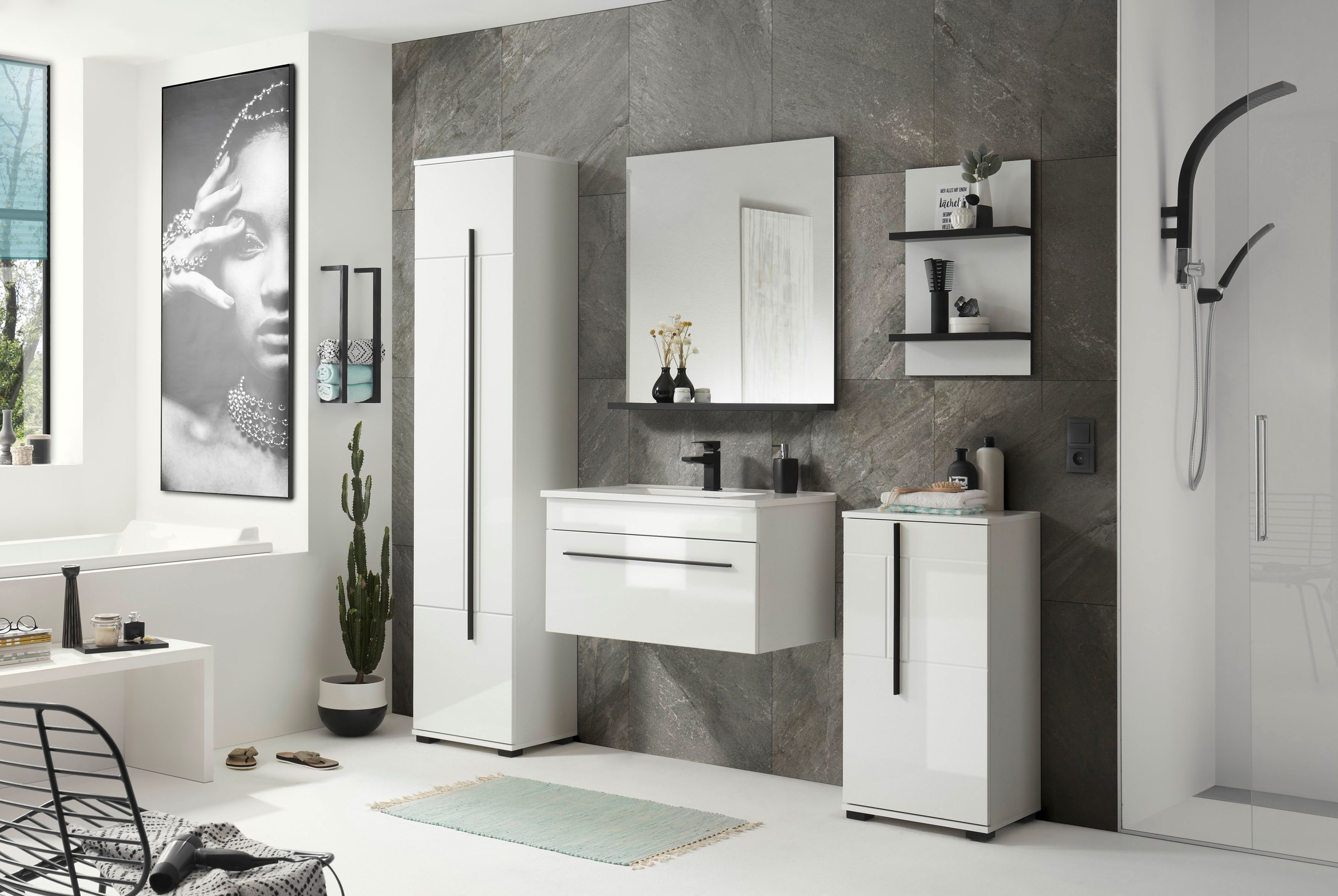 INOSIGN Waschtisch »Cantara, Waschtisch inkl. Waschbecken, modernes Design« mit schwarzen Griffen, ausreichend Stauraum