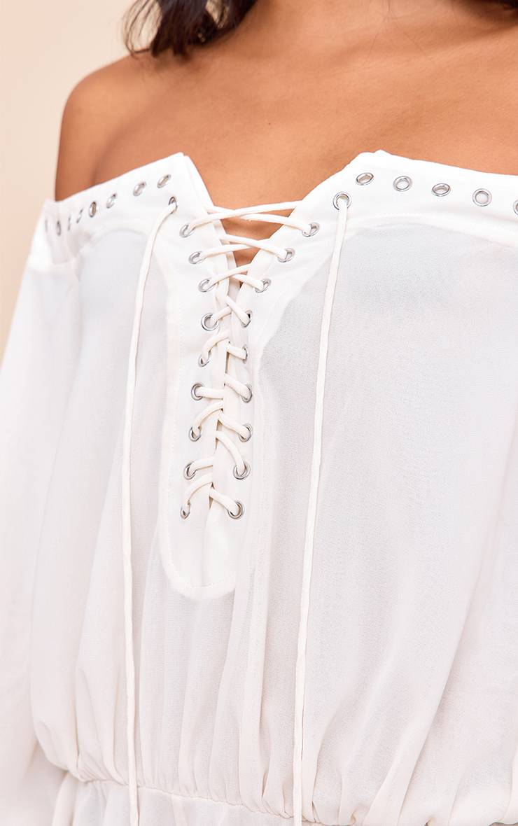 Crème Combishort Fluide Bardot En Mousseline À Manches Longues