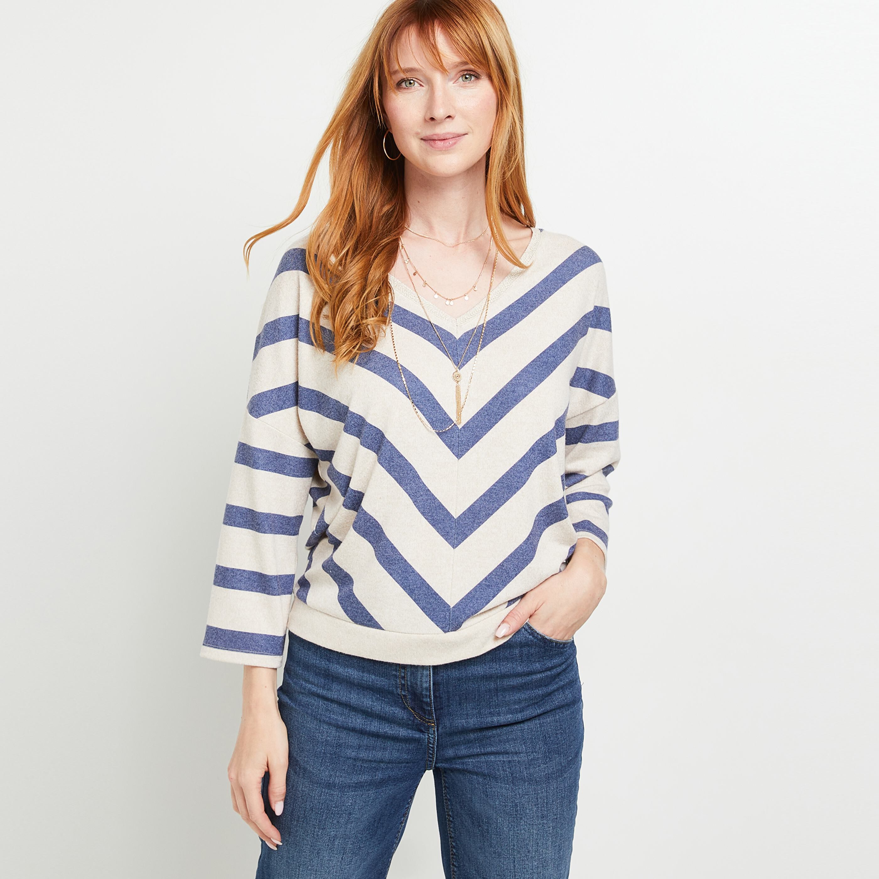 T-shirt à rayures femme - BEIGE
