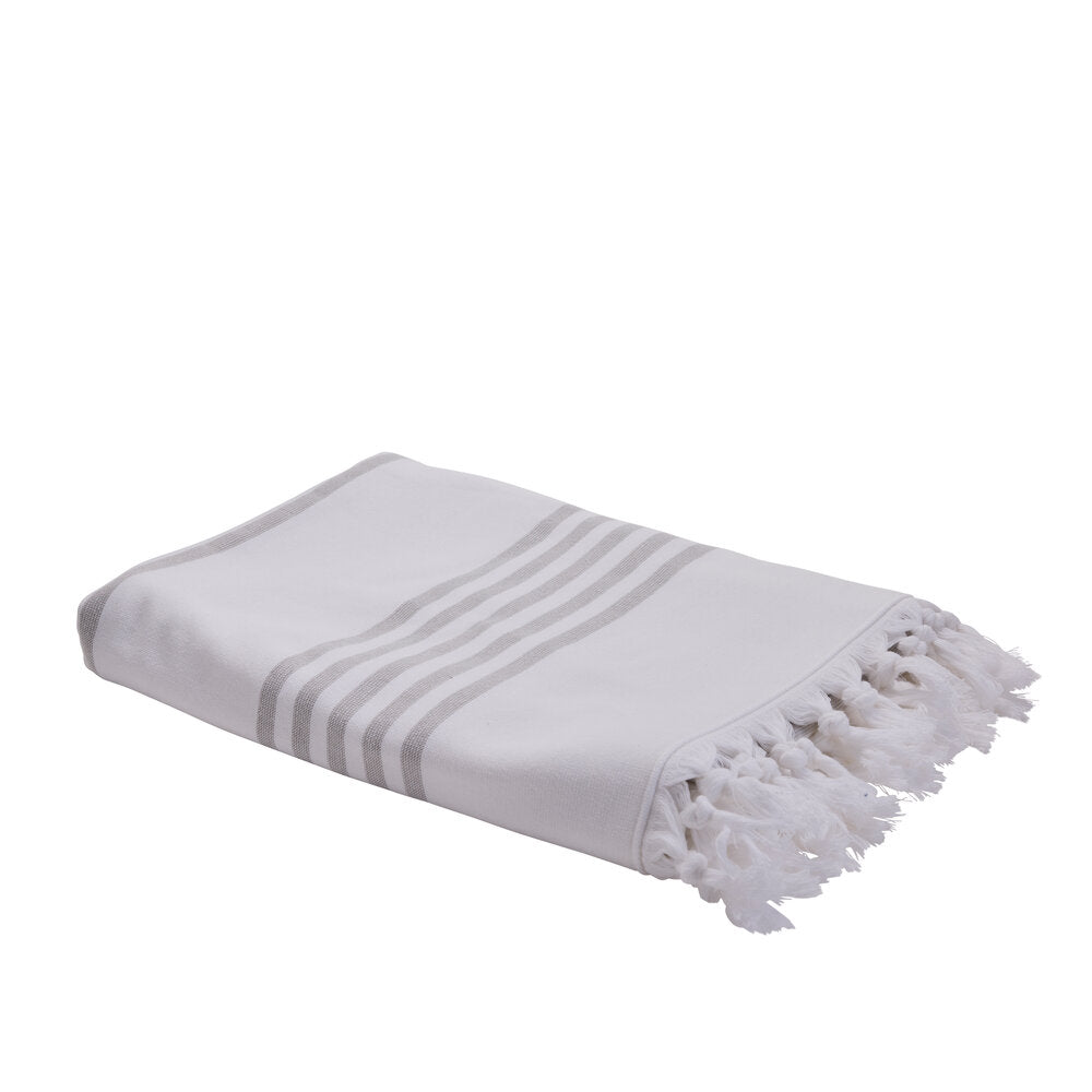Bahne Interior  Hammam Badehåndklæde, hvid/grå - 90x150 cm.