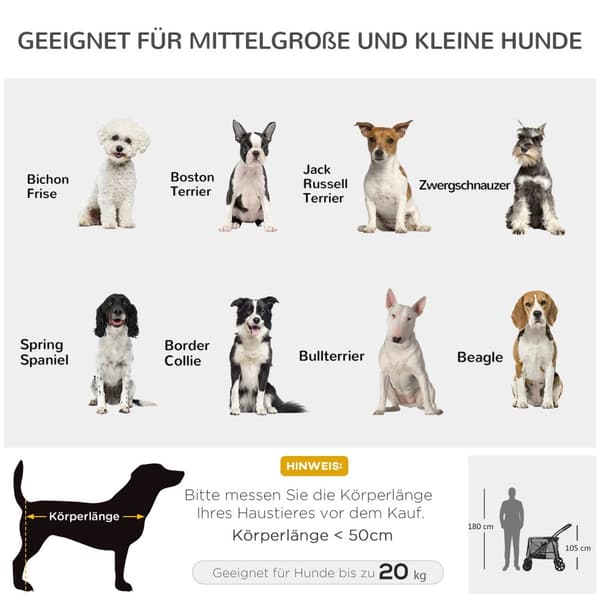 Hundevogn, Sammenleggbar Hundevogn, Hundevogn Med Pute, Kattevogn Opp Til 20 Kg, Kattevogn, Nettingvindu, Oxford-Stoff, Grå+Svart