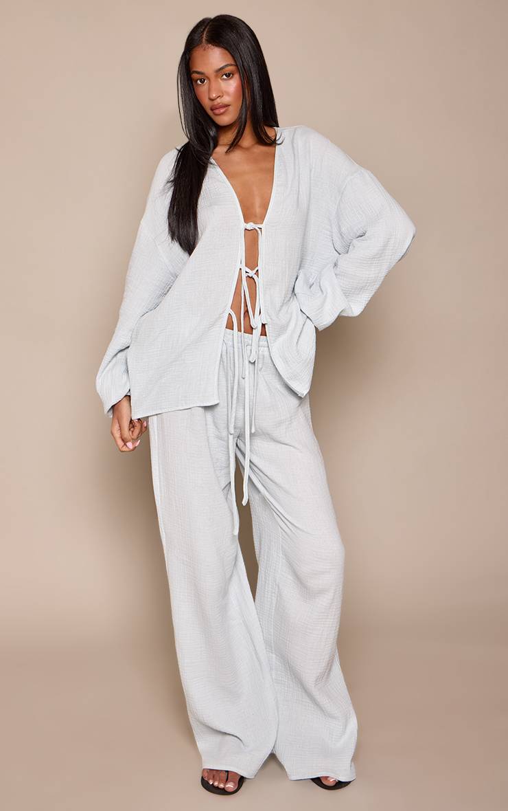 Bleu Poudré Chemise Coordonnée Tall En Gaze Texturée À Nouer Devant