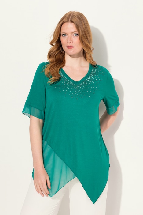 Bluse, Layering-Look, Mesh/Jersey, Zipfelsaum