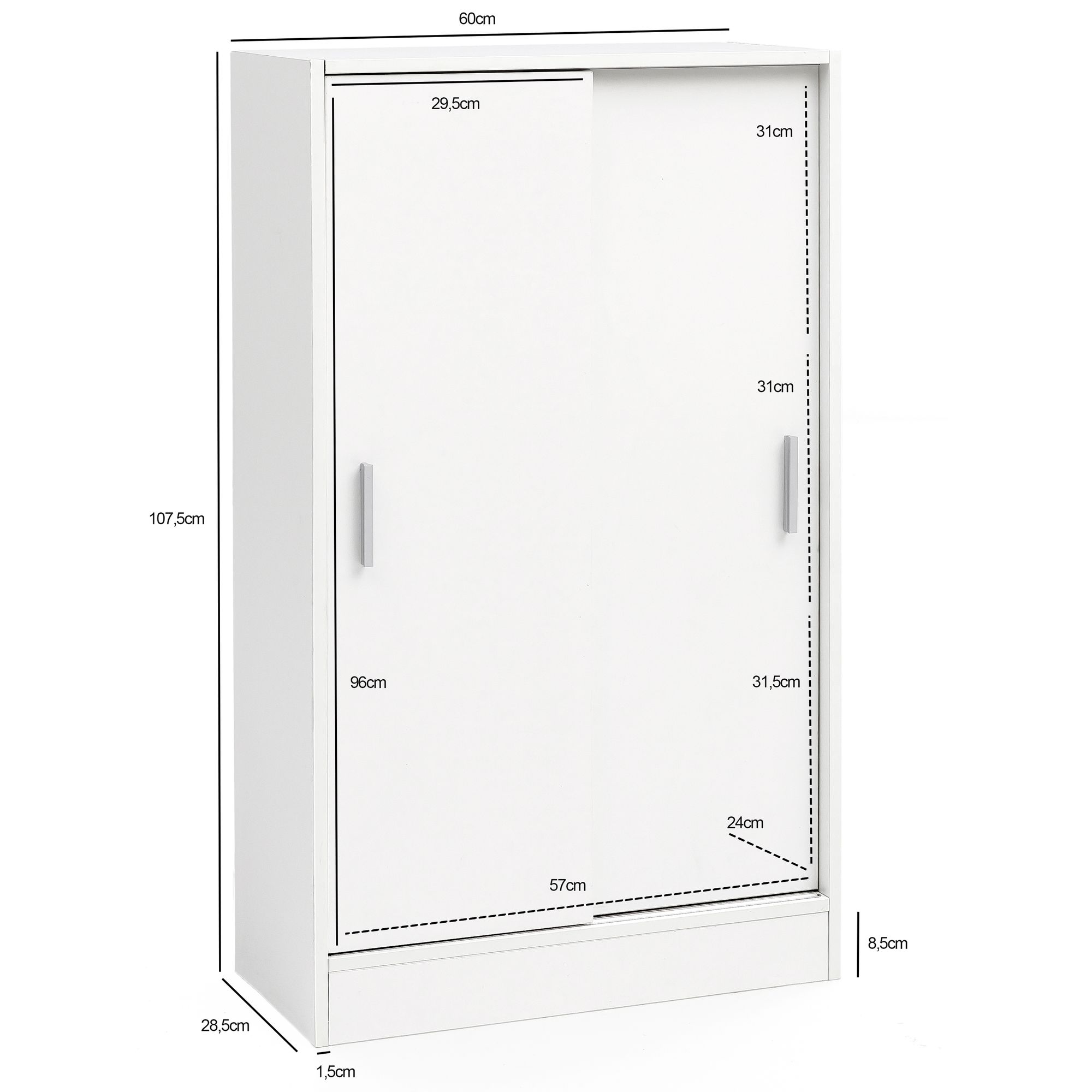FineBuy Kommode Schiebetürenschrank Büro Aktenschrank Sideboard 60 cm Breit Weiß