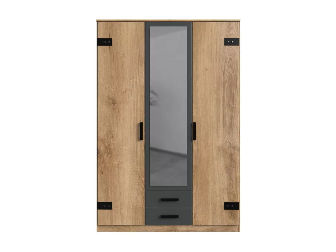 Armoire 2 portes décor chêne 1 porte miroir et 2 tiroirs - H198 cm