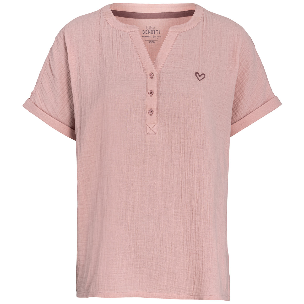 Gina Benotti Damen Musselin-Schlafshirt mit Herz-Stickerei rosa