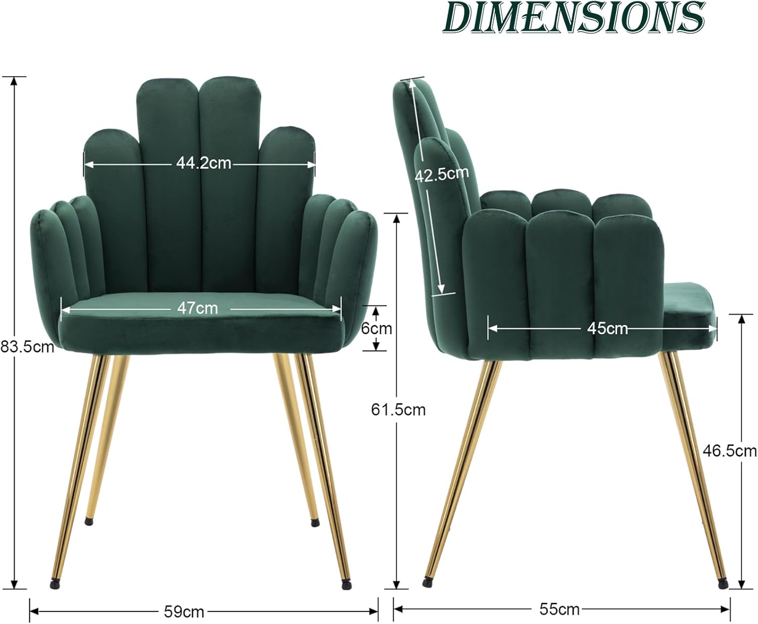 chairus 2er Set Samt Esszimmerstühle Küche gepolsterter Sitz Sessel Schlafzimmer Wohnzimmer Akzentstuhl mit Metallbeinen(Grün)