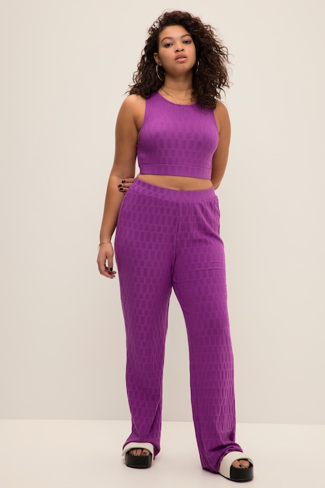 Hose, wide Legs, High Waist, Struktur-Jersey, Elastikbund