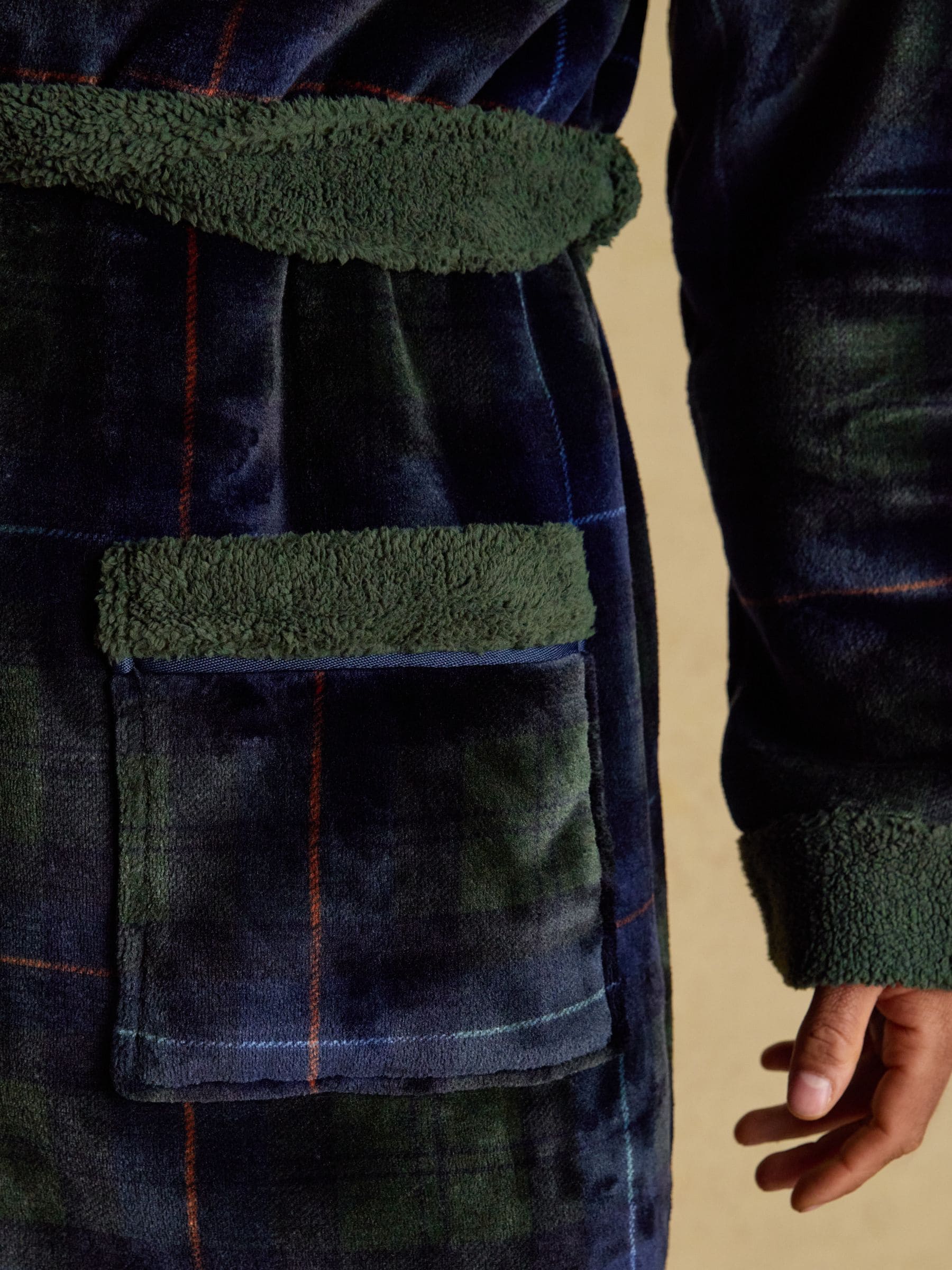 Groen/marineblauw - Joules Montague Fleece Dressing Gown