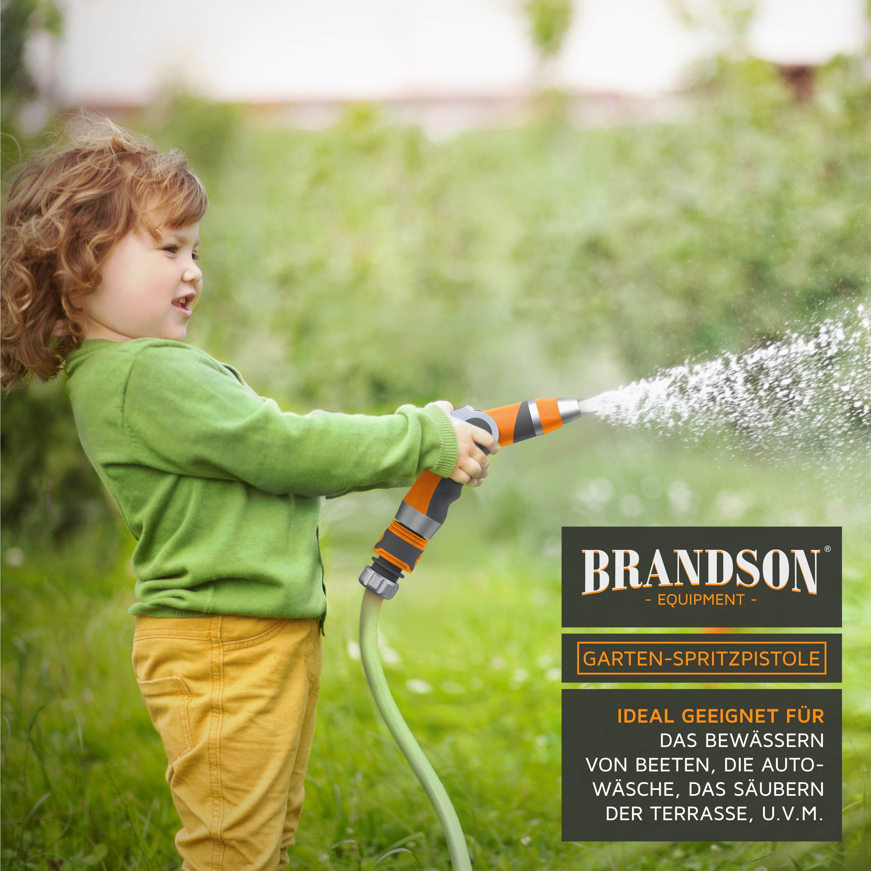 Brandson Gartenbrause - Garten Handbrause für Gartenschlauch - Spritzpistole - robuste Bauweise - Schieberegler - bis 8 bar Wasserdruck - regelbar