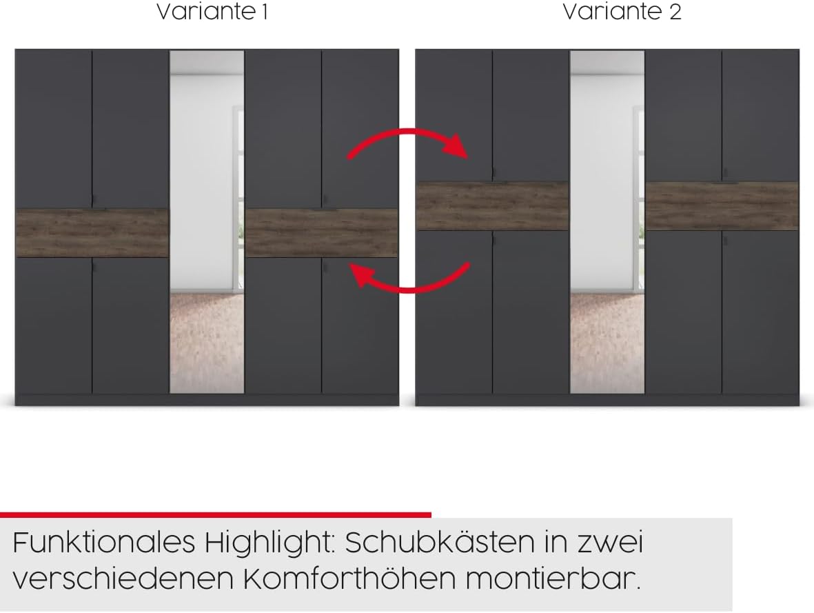 Rauch Möbel Ticao, Drehtürenschrank, Kleiderschrank, Kleiderschränke, Garderobe, Schrank mit Stauraum, 10-türig, 2 Schubladen, inkl. Türdämpferset, Farbe Weiß-Eiche Artisan, Holz, 271x210x54cm
