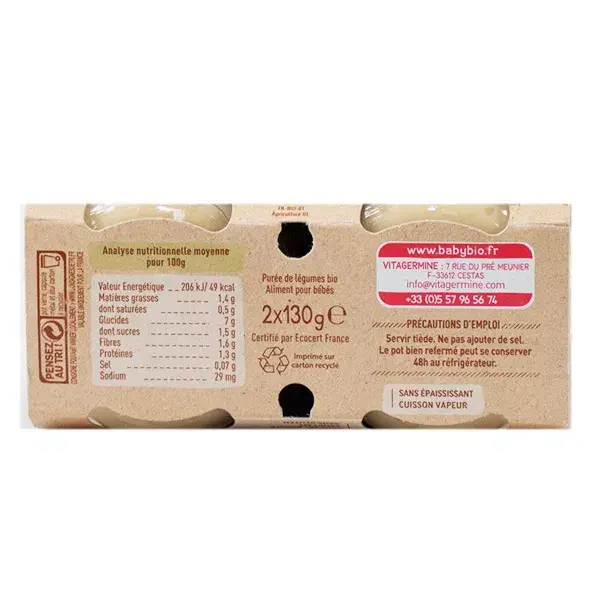 Babybio Vegetais Orgânicos em Vaso de Couve-flor e Batata +6 meses 2 x 130g