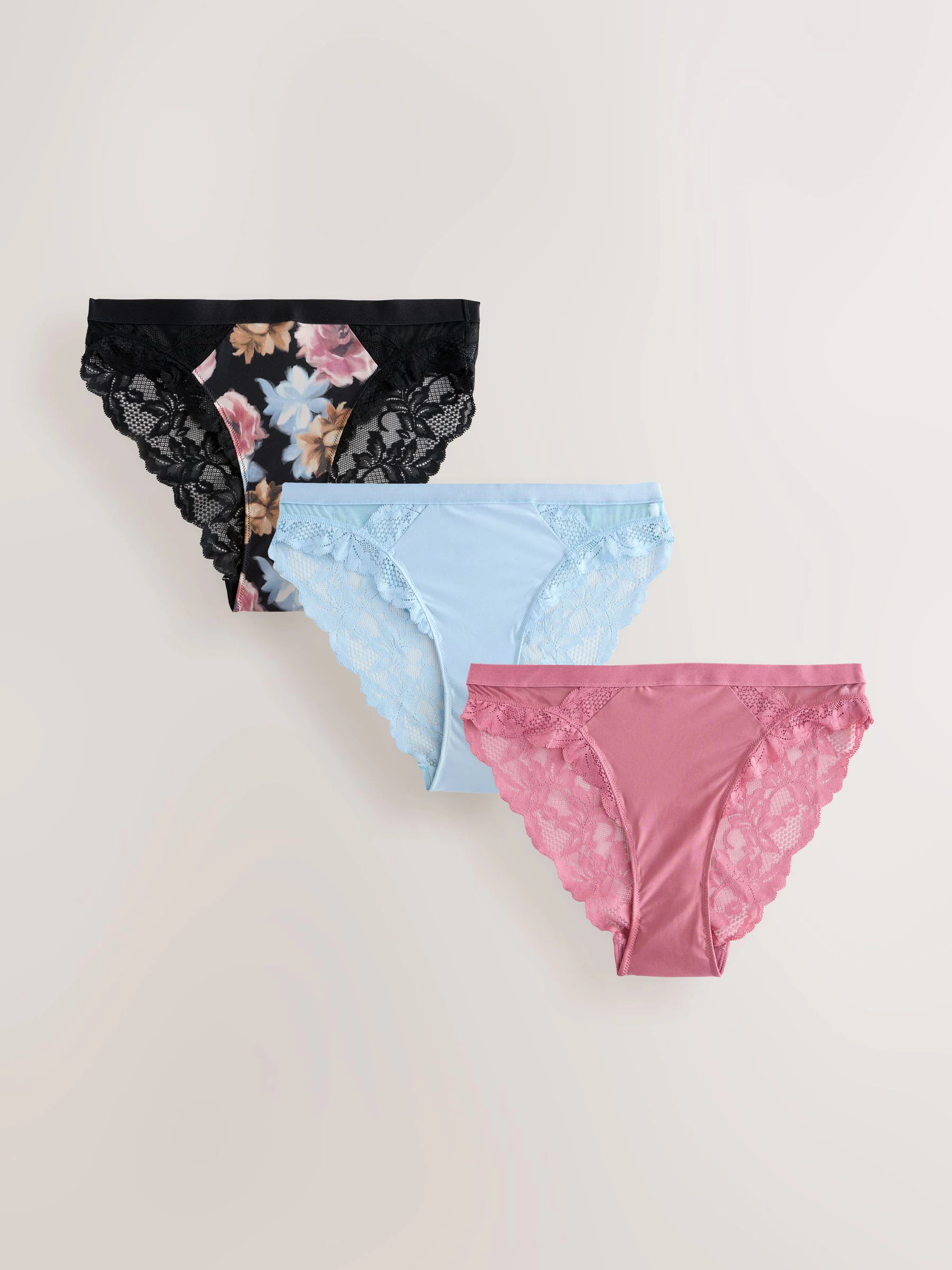 Zwart met print/roze - Slipje met kanten afwerking