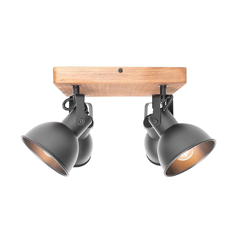 Industriële spot zwart met hout kantelbaar 4-lichts - Tommy