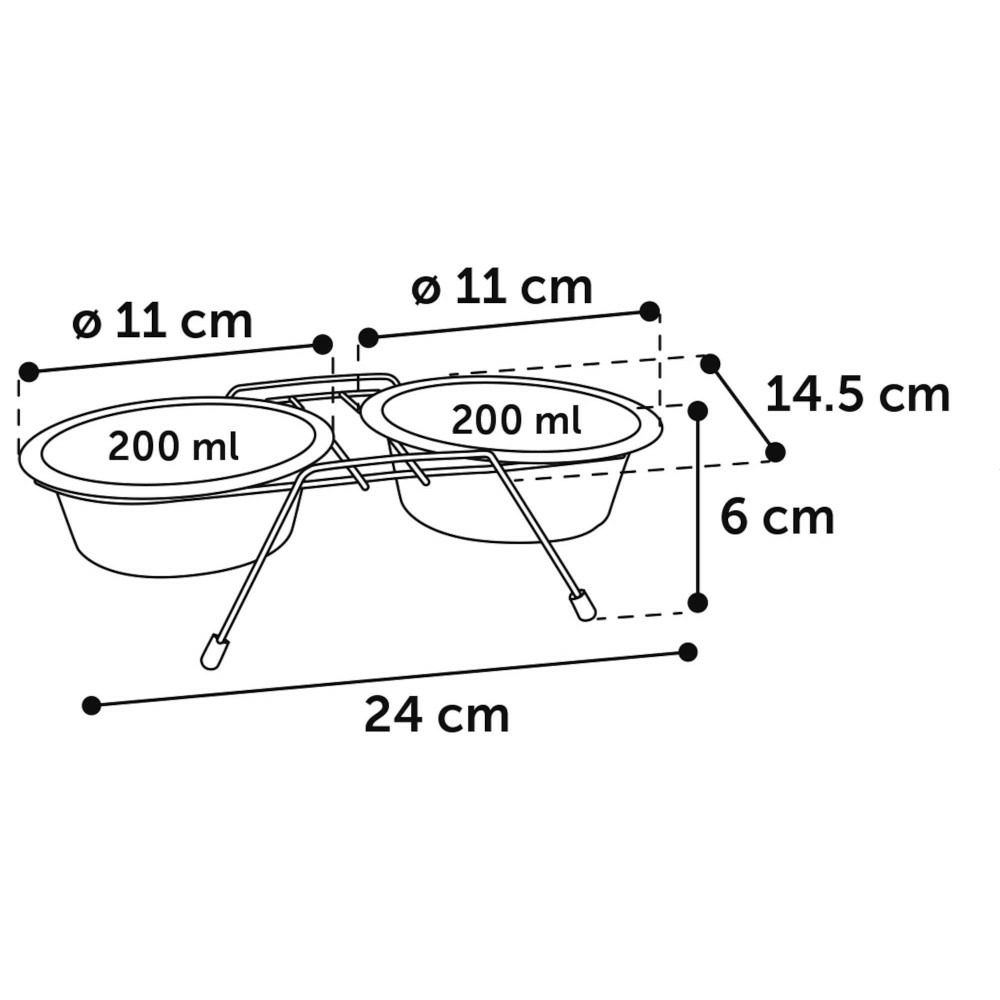 Ecuelle duo ø 11 cm 200 ml avec support arjun xs pour chat