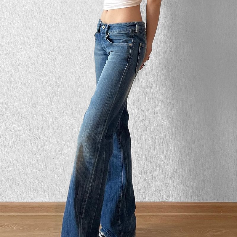 Puffie - Low Rise Washed Bootcut Jeans