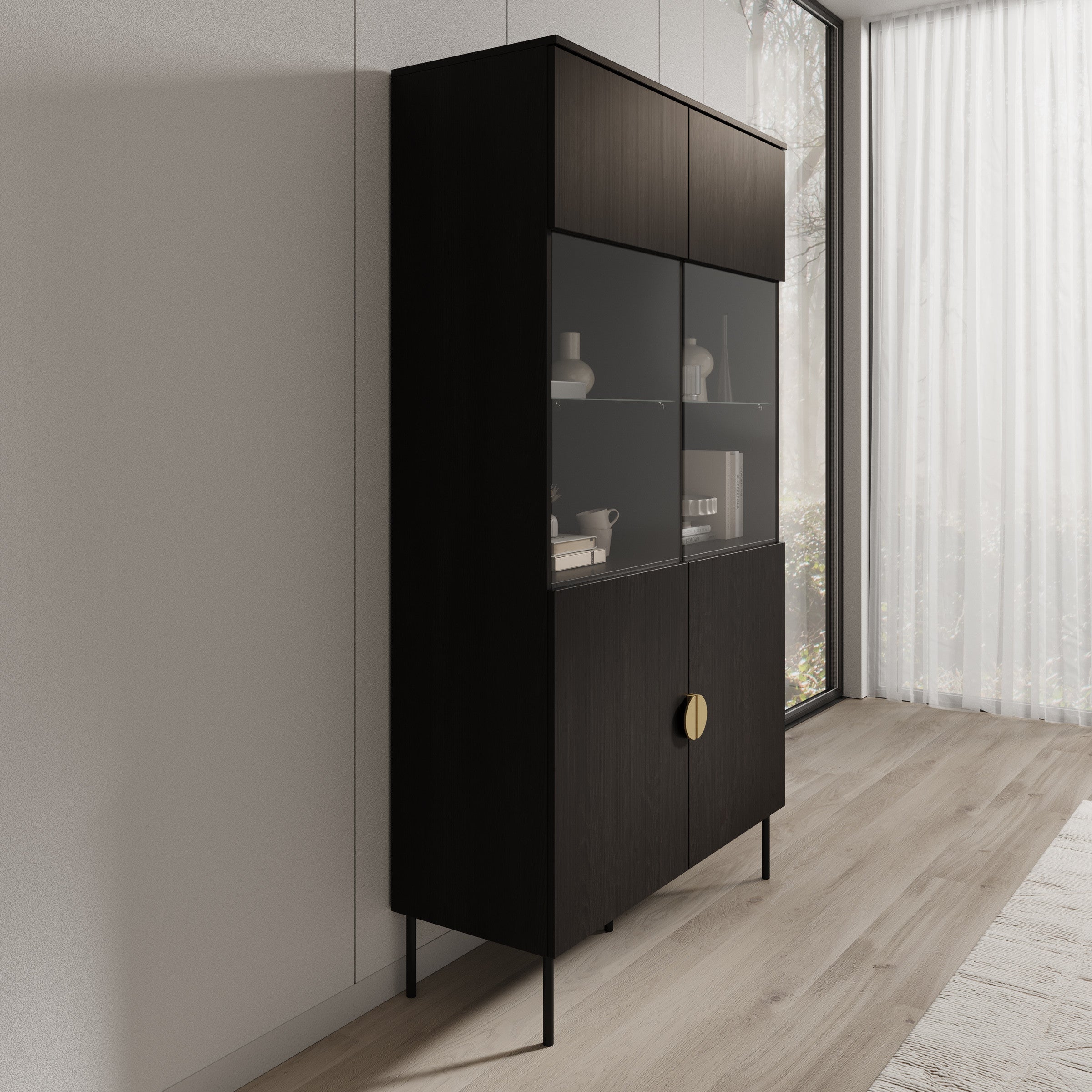 Monor - Vitrinekast - Zwart - 107x40x188 cm