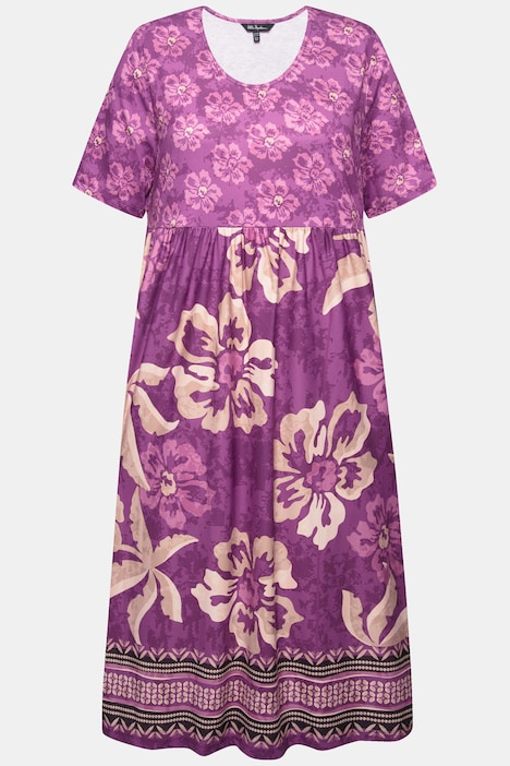Jerseykleid, A-Linie, floraler Mustermix