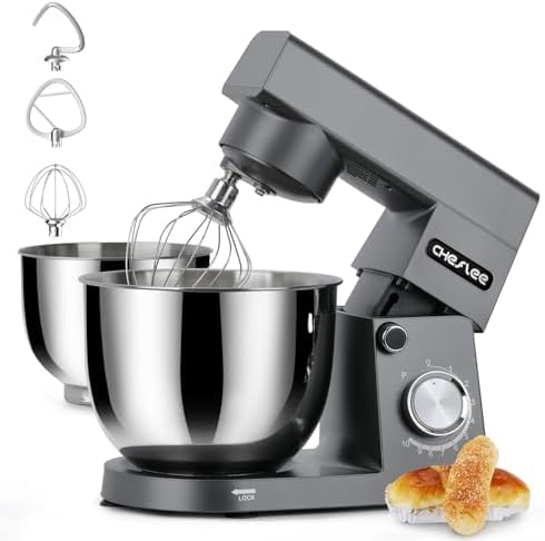 Robot Patissier CHeflee,1500 W Robot Patissier,avec Bol en Acier Inoxydable de 4,5 et 5,5 L,10 P Vitesse,avec Crochet Mélangeur,Crochet Pétrisseur,Fouet et Protection Anti Eclaboussures (Noir） : Cuisine et Maison