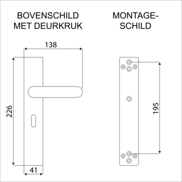 Novidade deurkrukset Porto recht schild met sleutelgat 56 mm zwart RVS
