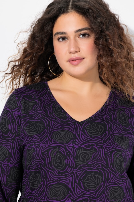 Longshirt, A-Linie, Blumendruck, 3/4-Ärmel