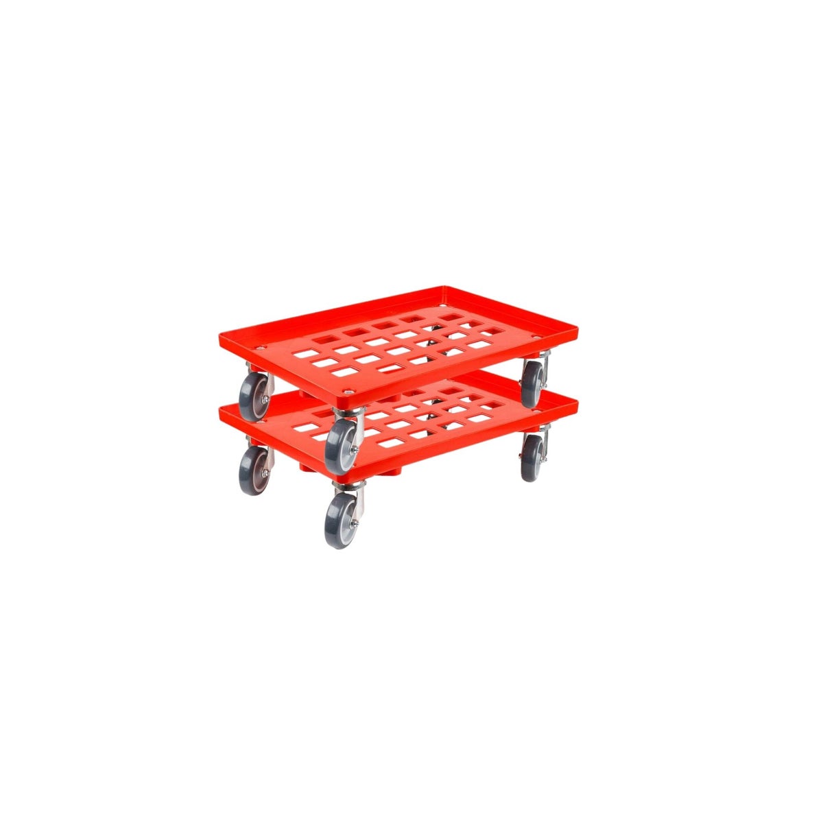 PROREGAL Voordeelset 2x Transportwagens voor Euroboxen 60 x 40 cm met Rubberen Wielen, Rood, Rooster, 4 Zwenkwielen, Draagvermogen 300 kg