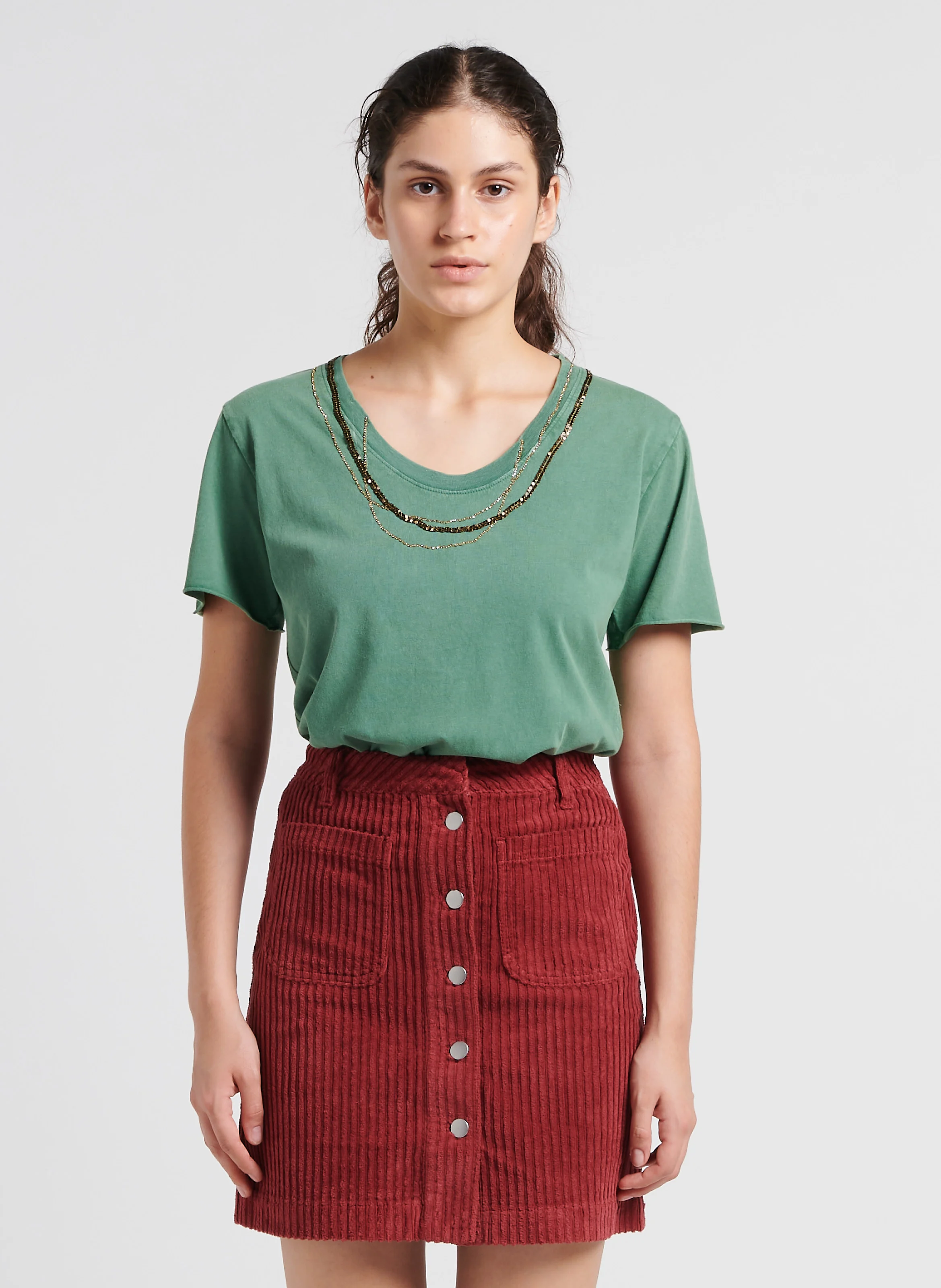 TIZIA - Tee-shirt col rond en coton bio | Vert