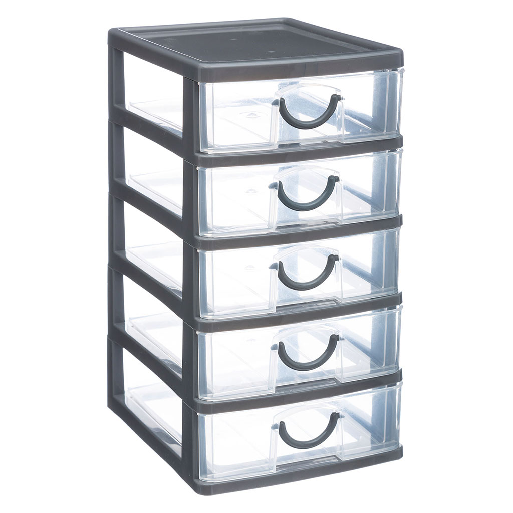 Tour de rangement 5 tiroirs plastique H 25cm