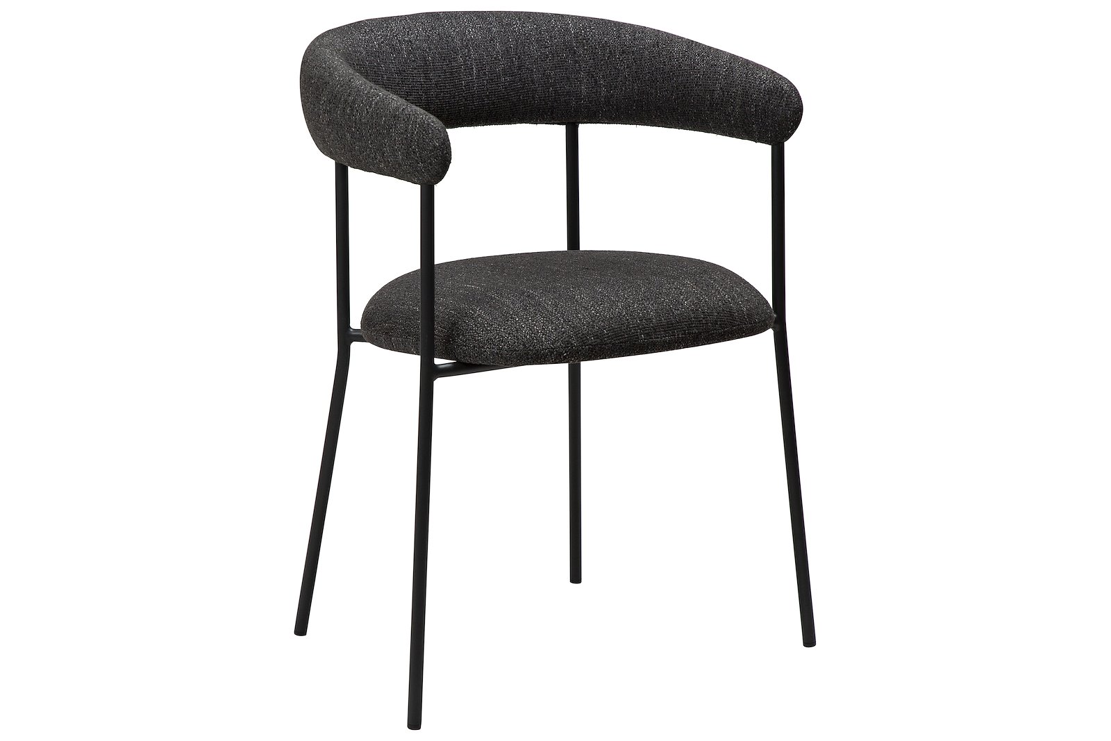 Plenti spisestol Med arm. Tekstil Bouclé Raven Black og sorte ben.
