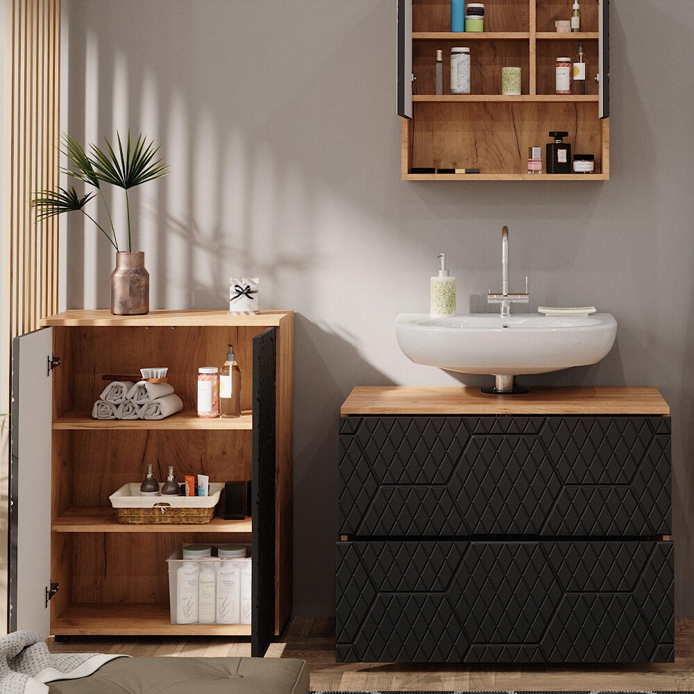 Vicco Badmöbel-Set Irma Eiche Anthrazit 3-teilig Kommode Waschbeckenschrank 80 cm
