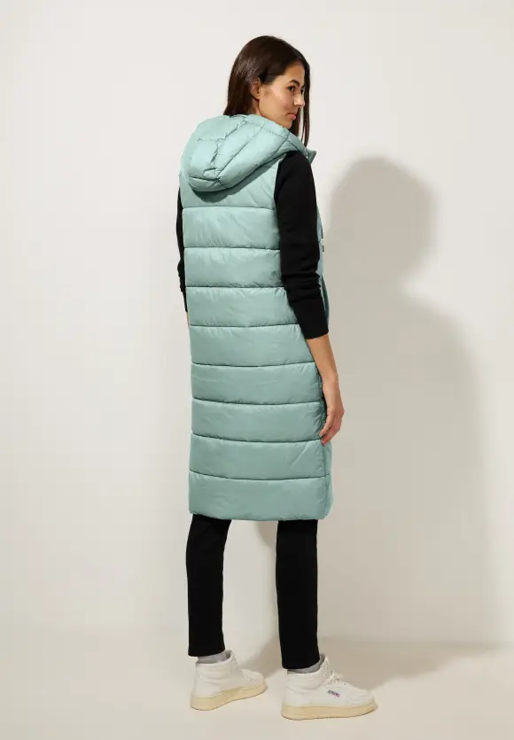 Lange Steppweste mit Kapuze - polar mint