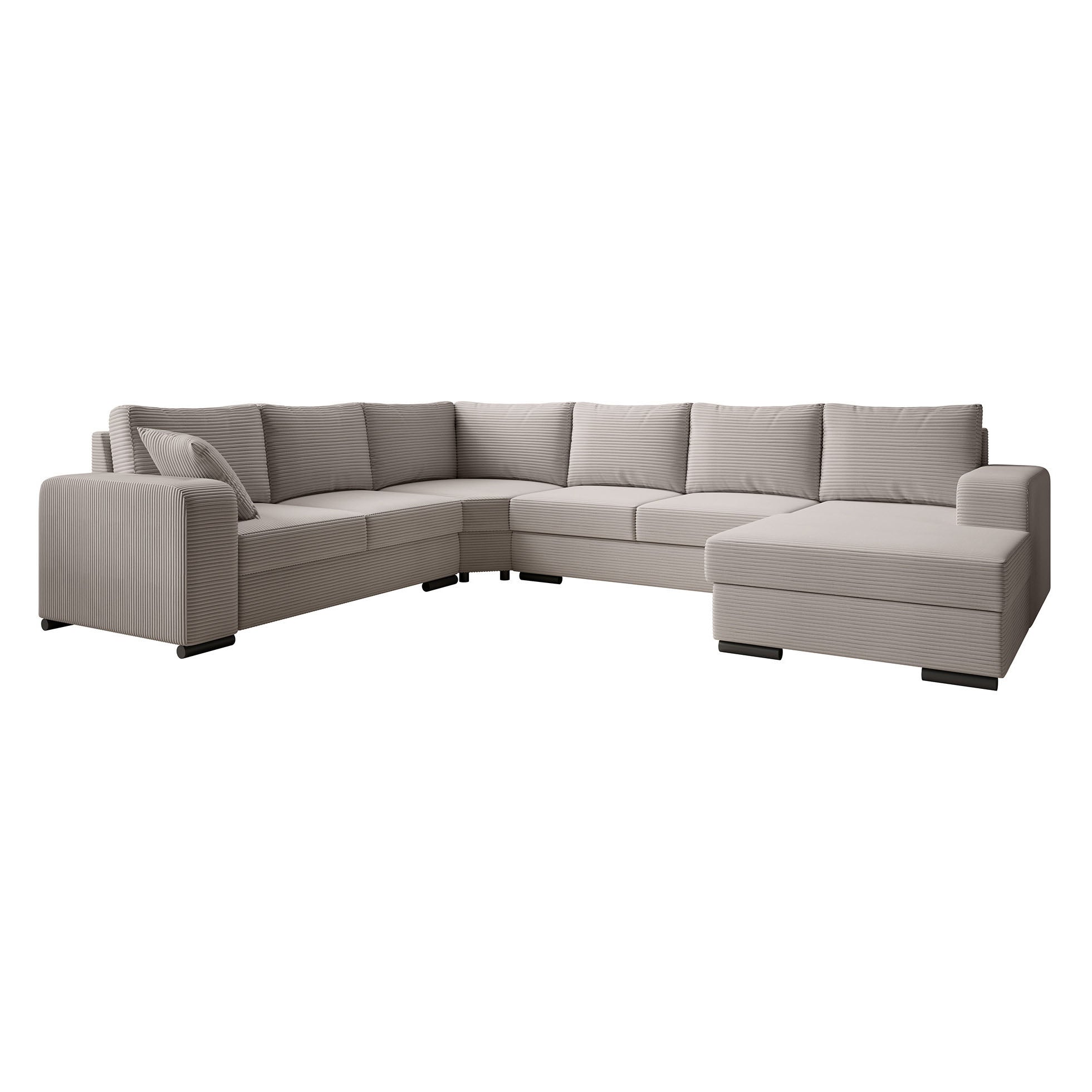 Adel - Hoekbank 5-zits met chaise longue - Ribstof beige - Rechts