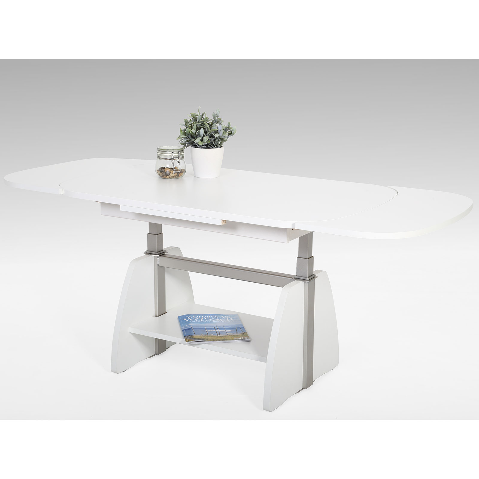 Couchtisch - weiß - ausziehbar - 107-156 cm
