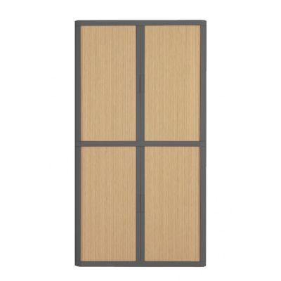 Armoire haute à rideaux EASY OFFICE - 110 x 204 x 41,5 cm - Corps et poignée anthracite - Rideaux imitation hêtre