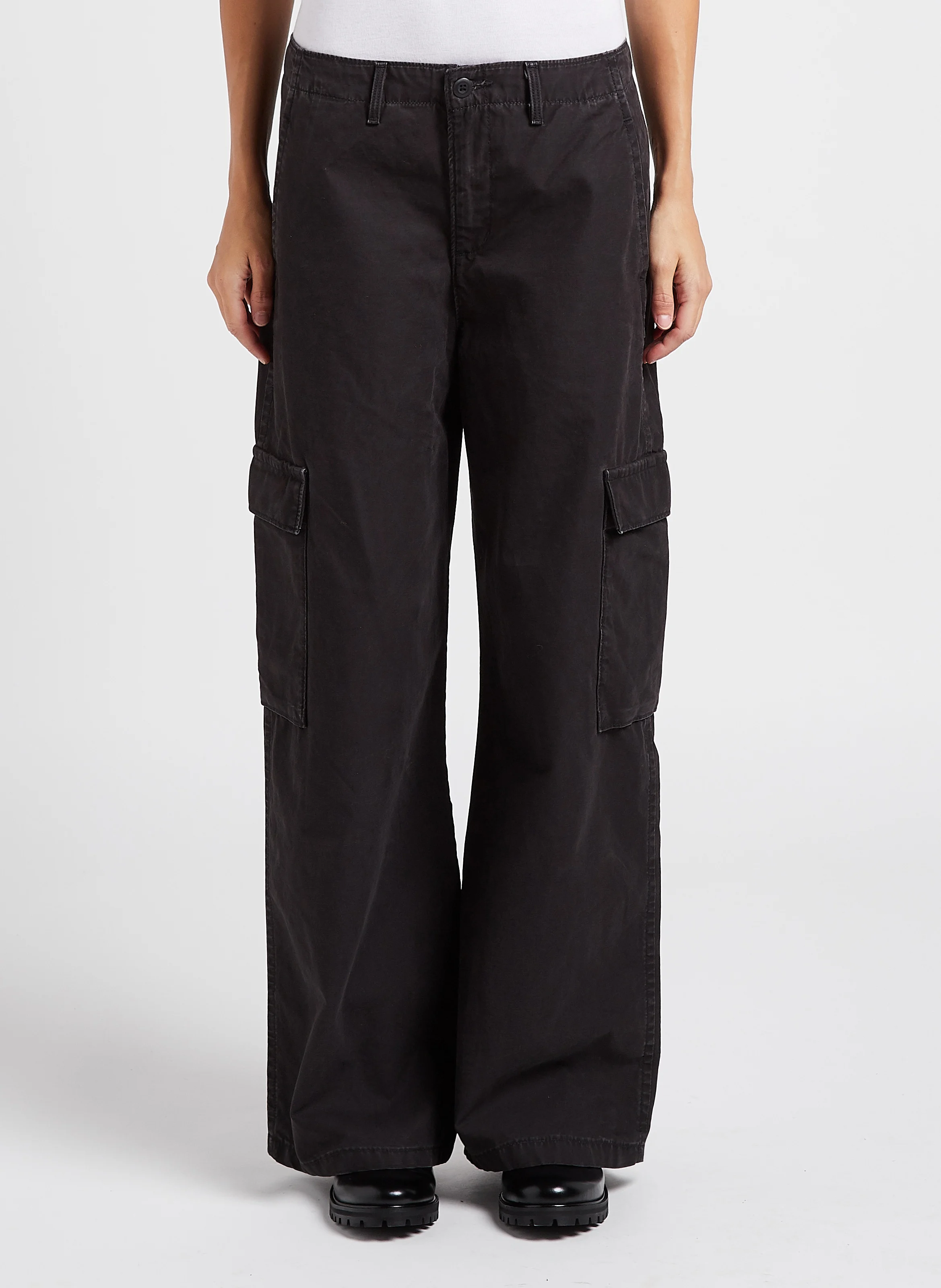 BAGGY CARGO - Pantalon large taille mi-haute en coton | Noir