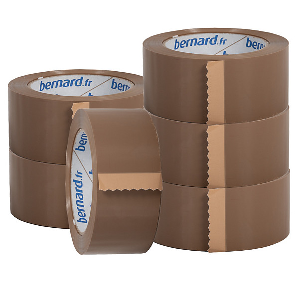 6 rubans adhésifs d'emballage PP silencieux Bernard, 48 mm x 66 m, havane