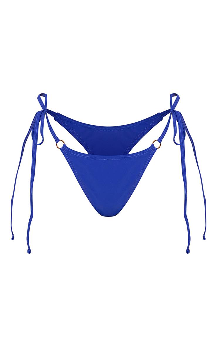Bleu Cobalt Bas De Bikini Bleu À Nouer Sur Les Côtés Avec Anneaux