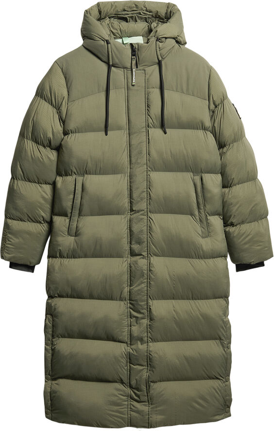 Superdry RIPSTOP LONGLINE PUFFER JACKET Dusty olive green grid